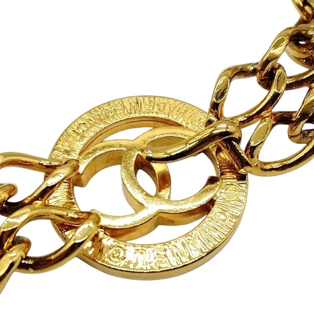 Authentic CHANEL Gold Chain Belt with CC Logo Medallion
